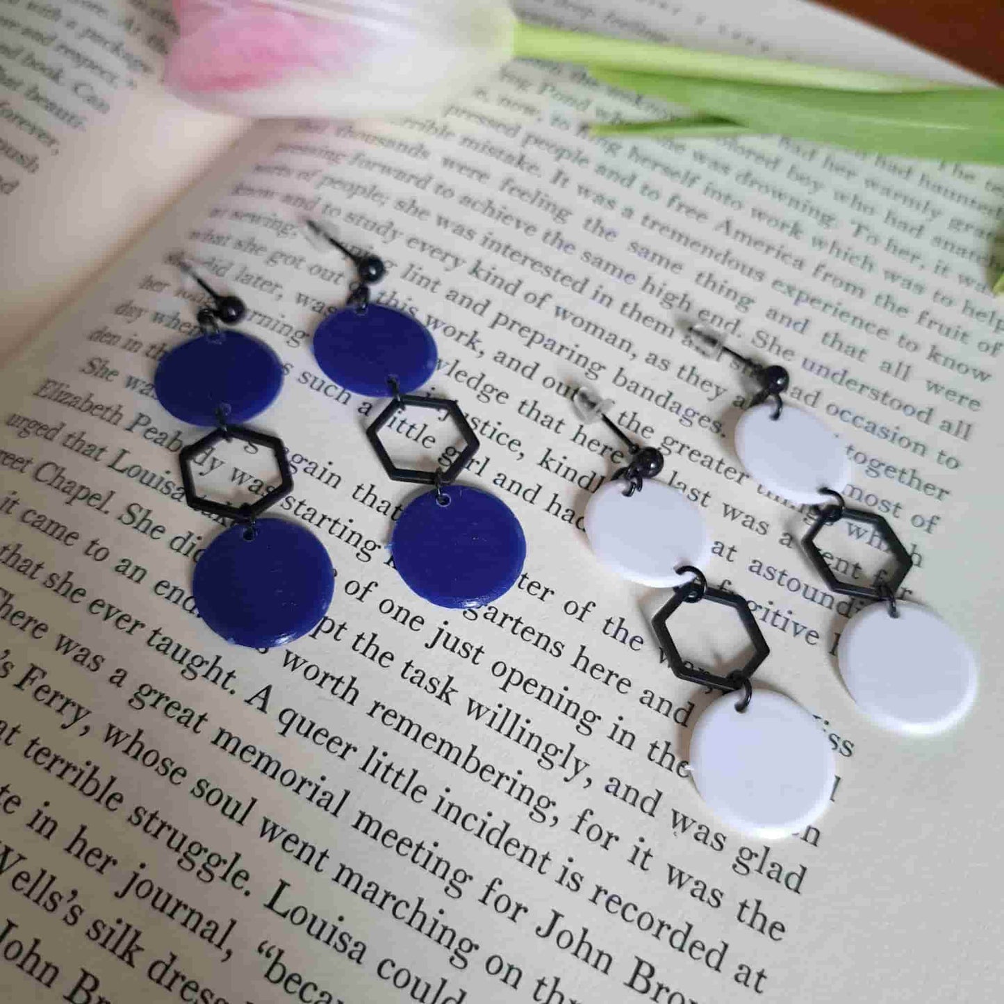Triple Drop Hexagon Earrings
